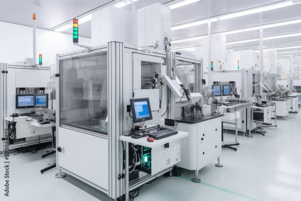 Showcasing the use of advanced automation and robotics in semiconductor production, highlighting the efficiency and precision of automated processes - Generative AI Showcasing the use of advanced automation and robotics in semiconductor production, highlighting the efficiency and precision of automated processes - Generative AI