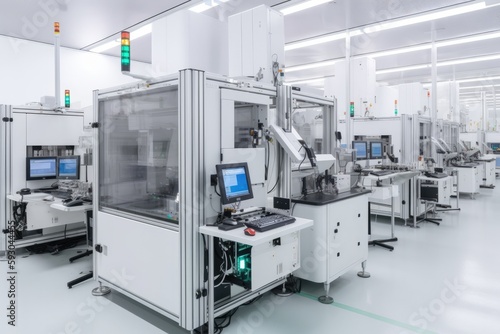 Showcasing the use of advanced automation and robotics in semiconductor production, highlighting the efficiency and precision of automated processes - Generative AI © Hanjin