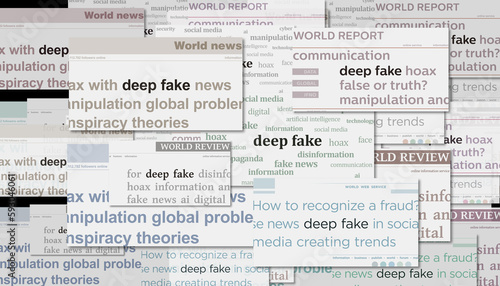 Deep fake hoax and manipulation headline titles media 3d illustration