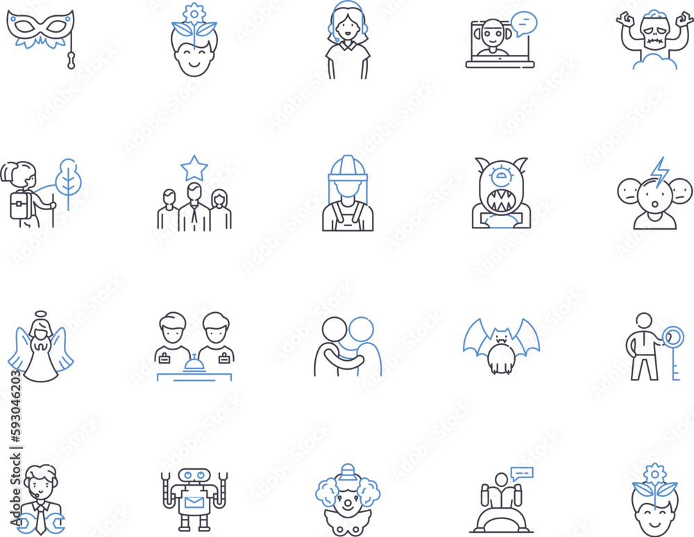 People management outline icons collection. People, Management, Strategy, Engagement, Performance, Mentoring, Recruitment vector and illustration concept set. Negotiation, Training, Retention linear