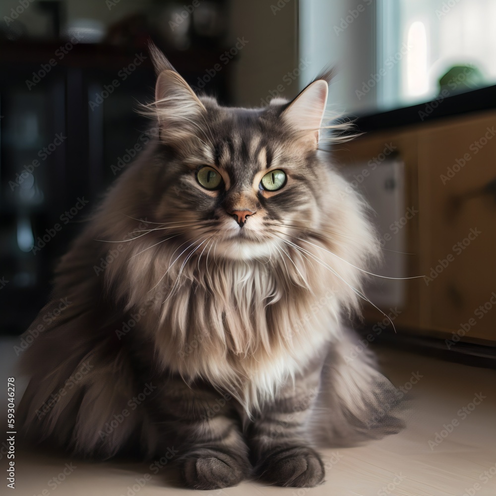 Brown cat relaxing at home in the living room. Cat illustration