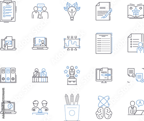 Balanced scorecard outline icons collection. Scorecard, Balanced, Metrics, Performance, Strategize, Objectives, Financial vector and illustration concept set. Measures, Initiatives, Perspectives