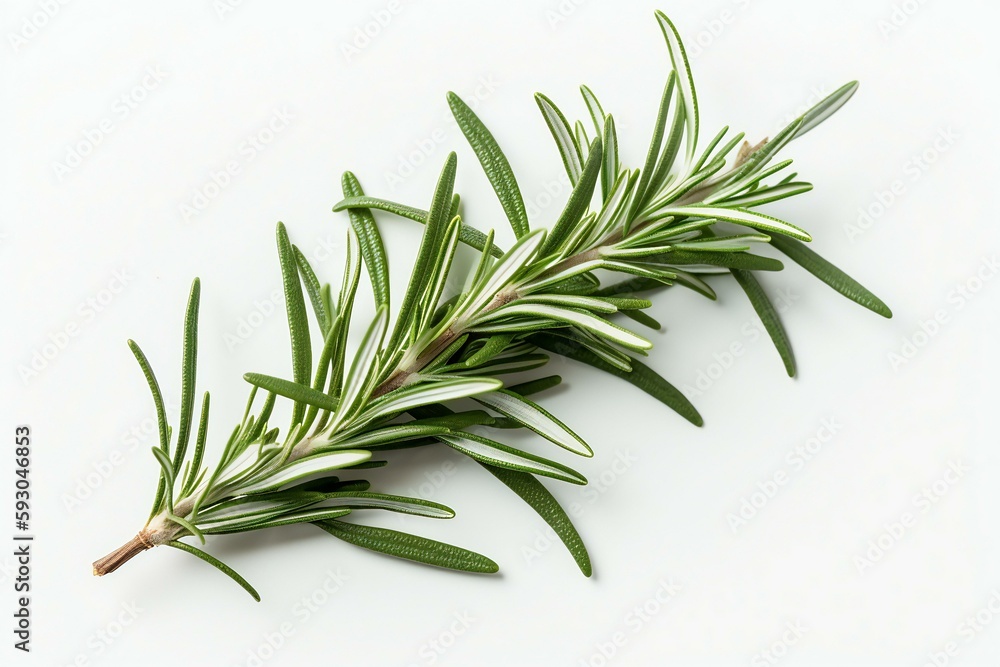 Fototapeta premium Fresh rosemary herb leaves isolated on the white background. Generative AI