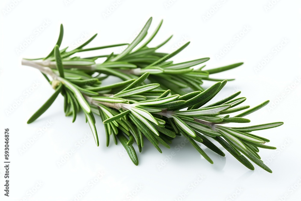Fresh rosemary herb leaves isolated on the white background. Generative AI Fresh rosemary herb leaves isolated on the white background. Generative AI