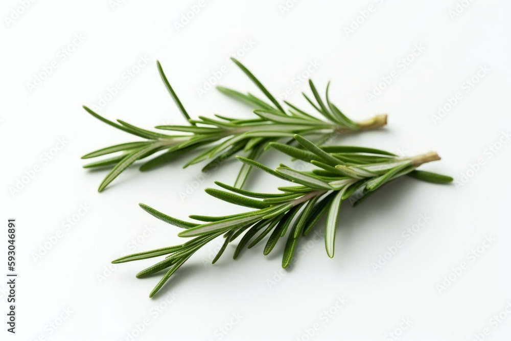 Fresh rosemary herb leaves isolated on the white background. Generative AI