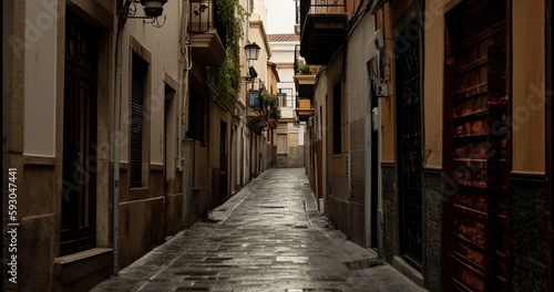 empty street in an old part of a city in Spain. Generative AI © Adriana