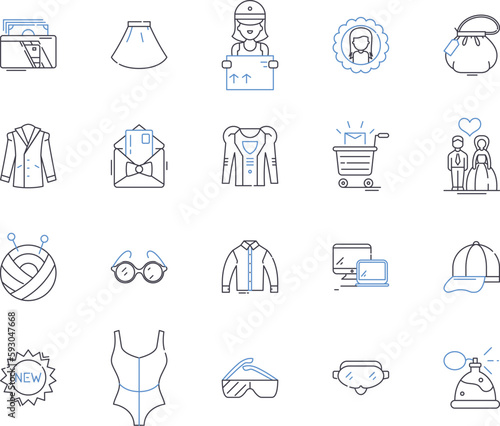 Shop and customer outline icons collection. Shop, Customer, Shopping, Buyer, Store, Purchaser, Retail vector and illustration concept set. Buy, Merchant, Seller linear signs