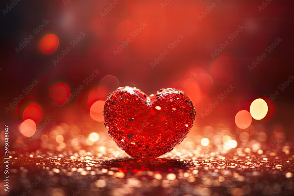 Heart in red bokeh, happy Valentine's Day, Valentine's concept. Generative AI