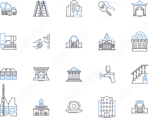 Construction and architecture outline icons collection. Building, Construction, Architecture, Design, Structures, Engineering, Manufacture vector and illustration concept set. Renovation, Supplies