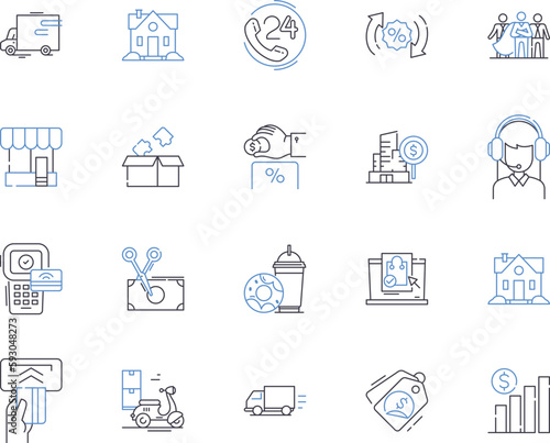Market finance outline icons collection. Finance, Market, Investing, Trading, Stocks, Bonds, Profits vector and illustration concept set. Returns, Fundraising, Credit linear signs