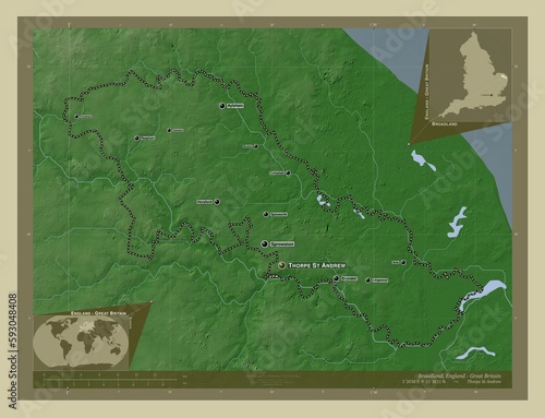 Broadland, England - Great Britain. Wiki. Labelled points of cities photo