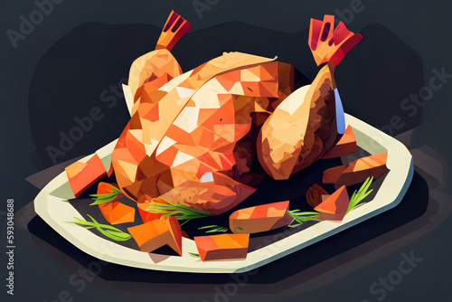 Rosted Chicken, 3D Drawing, Generative AI photo