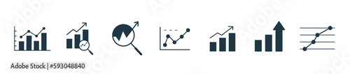 Analysis and statics icon set. Graph, chart, analytics, growth line icon vector