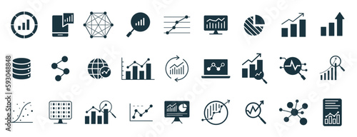 Analysis and statics icon set. Graph, chart, analytics, growth line icon vector