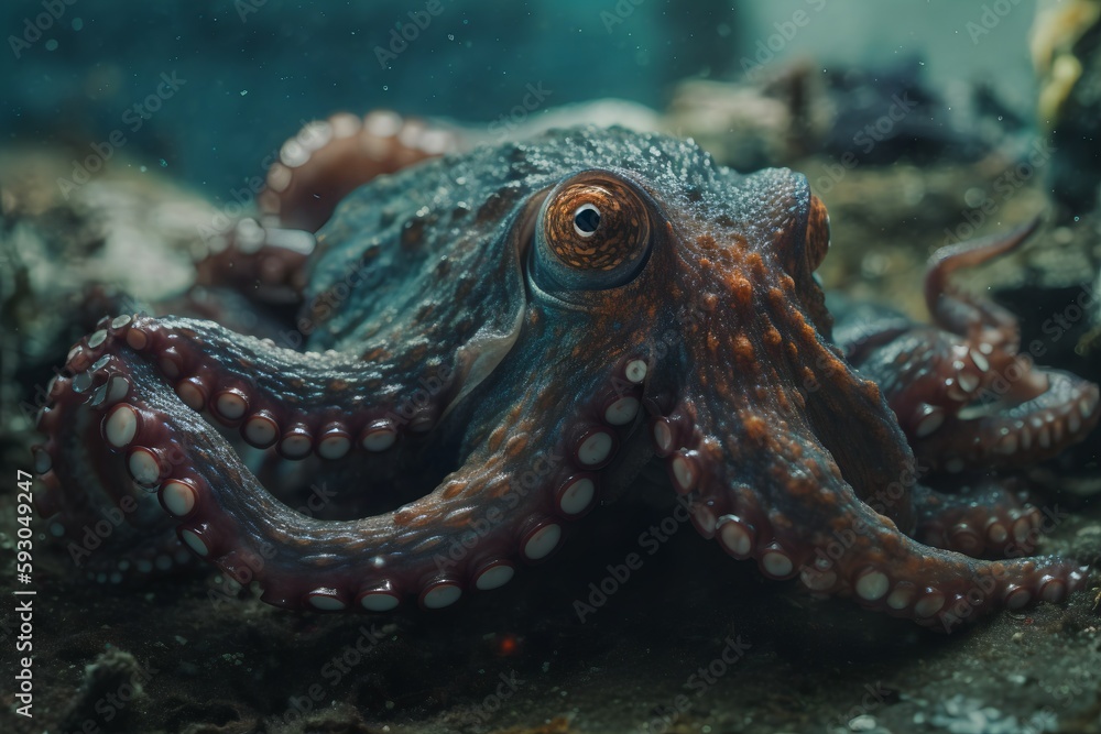 Closeup detail of a octopus under water. Sea life illustration. Closeup detail of a octopus under water. Sea life illustration.