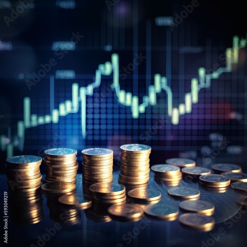 Financial graph chart for investing profits. Coin with growing earnings