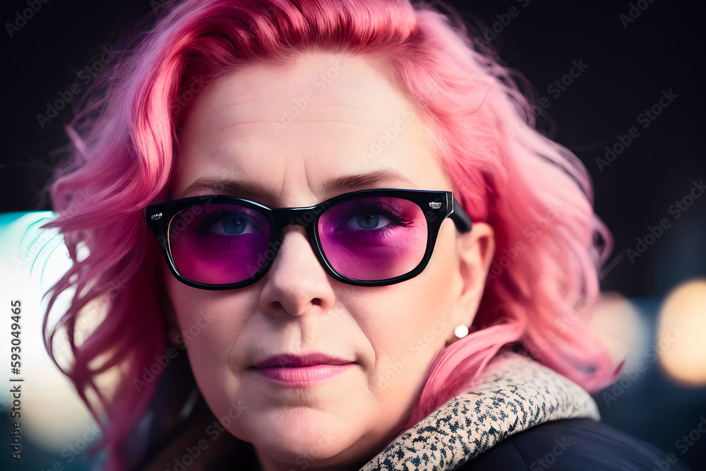 Portrait of a plus size senior woman, overweight fat body with messy red-pink hair. Concept of body positive. Generative AI Portrait of a plus size senior woman, overweight fat body with messy red-pink hair. Concept of body positive. Generative AI
