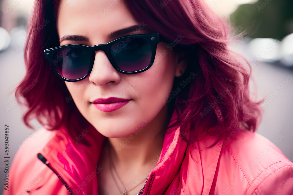 Portrait of a plus size senior woman, overweight fat body with messy red-pink hair. Concept of body positive. Generative AI Portrait of a plus size senior woman, overweight fat body with messy red-pink hair. Concept of body positive. Generative AI