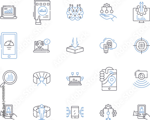 Automation and high tech outline icons collection. Automation, High-tech, Robotics, AI, Machine-Learning, Tech, Automated vector and illustration concept set. Smart, IoT, Digital linear signs