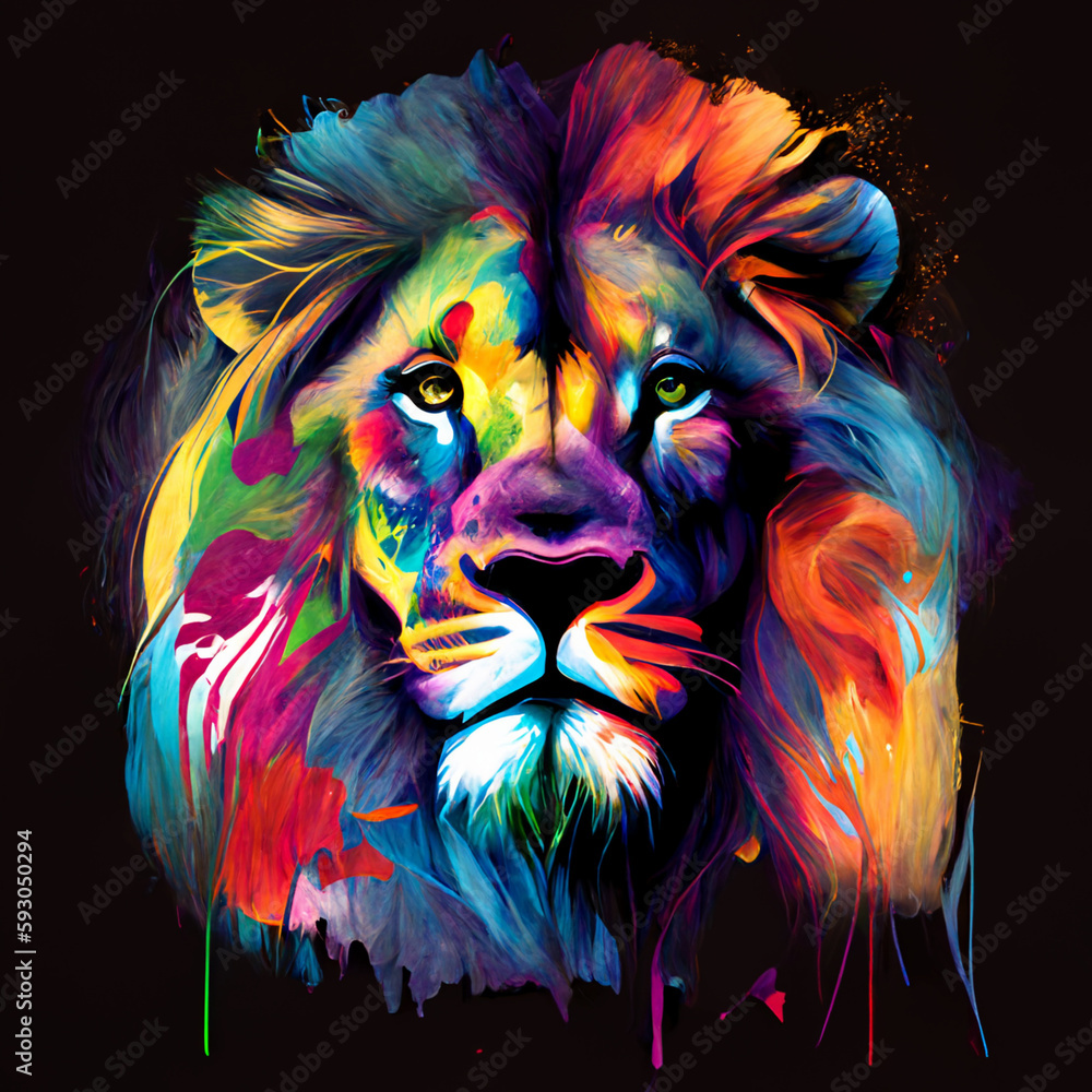 Beautiful colorful painting of a lion, Generative AI