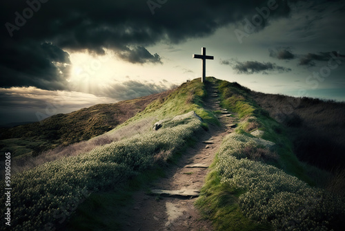 cross on the hill, the path leading to God 