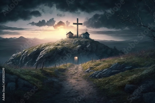 cross on the hill, the path leading to God 