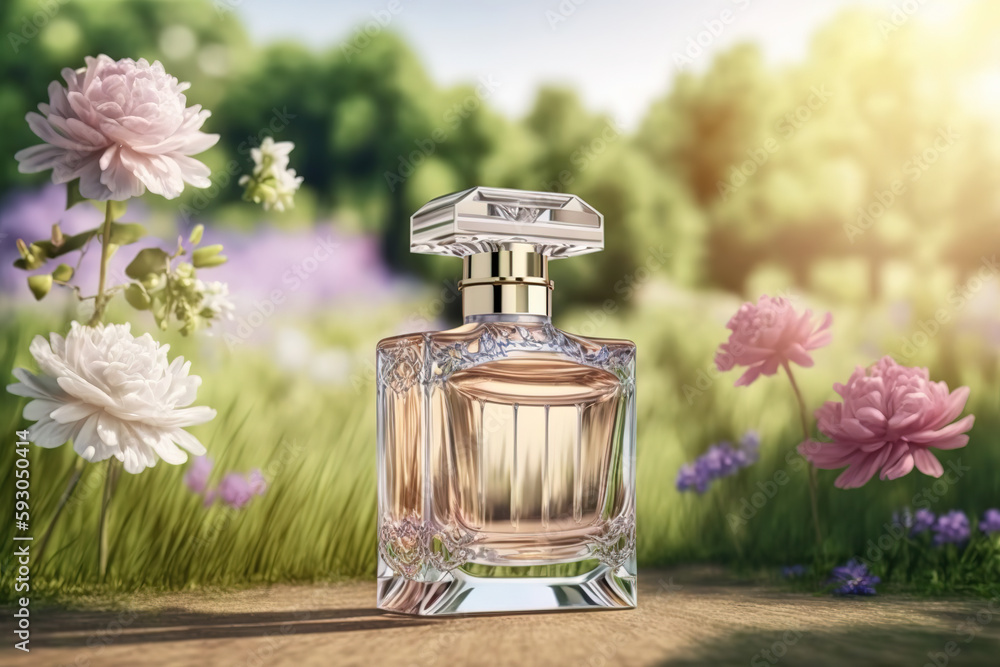 Φωτογραφία Luxury perfume with floral scent for women, glass fragrance bottle in the flower
