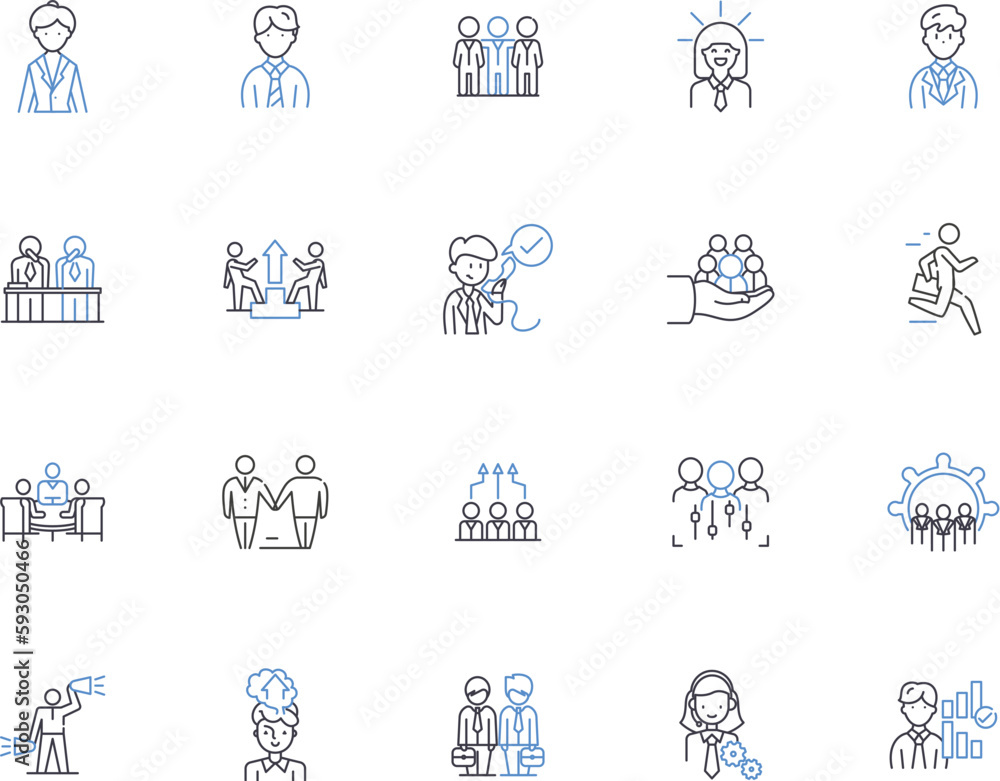 Task management outline icons collection. Organizing, Planning, Scheduling, Allocating, Documenting, Prioritizing, Coordinating vector and illustration concept set. Tracking, Monitoring, Chiefing