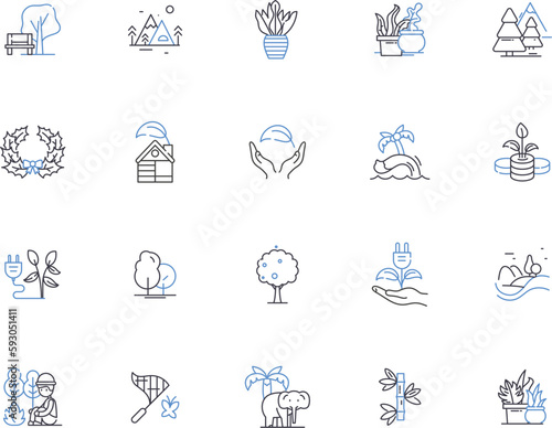 Trees outline icons collection. Tree, Oaks, Maple, Pines, Cedars, Ashes, Elms vector and illustration concept set. Birches, Sycamores, Alder linear signs photo