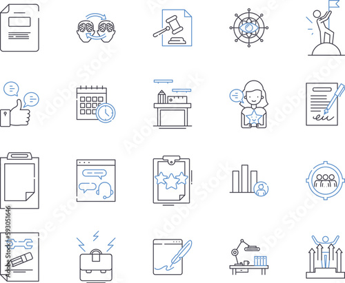 Office administration outline icons collection. Office, administration, management, clerical, operations, supervision, scheduling vector and illustration concept set. records, security, receptionist