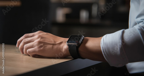 Homeowner receive security alert on smartwatch at work, home protection, generative ai