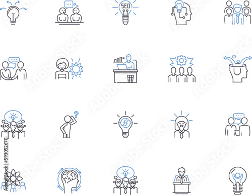 Thinking people outline icons collection. Thinking, People, Intellectuals, Brainy, Analytical, Logical, Inquisitive vector and illustration concept set. Mindful, Discursive, Perceptive linear signs