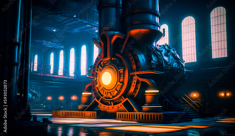 Train engine sitting inside of train station next to pool of water ...