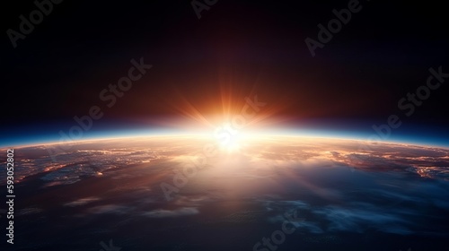 Sunrise/Sunset Behind the Earth Globe From Space, AI Generative