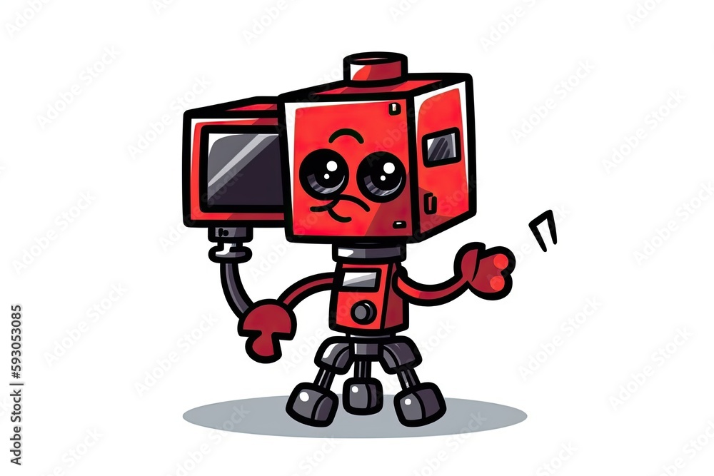 red robot holding a music note. Generative AI red robot holding a music note. Generative AI