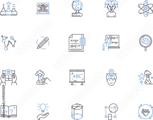 Laboratory outline icons collection. Lab, Test, Experiment, Research, Analysis, Chemicals, Beakers vector and illustration concept set. Equipment, Measurement, Microscope linear signs