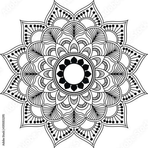 Simple mandala design for coloring. Circular pattern in the form of a mandala. Henna tattoo mandala.