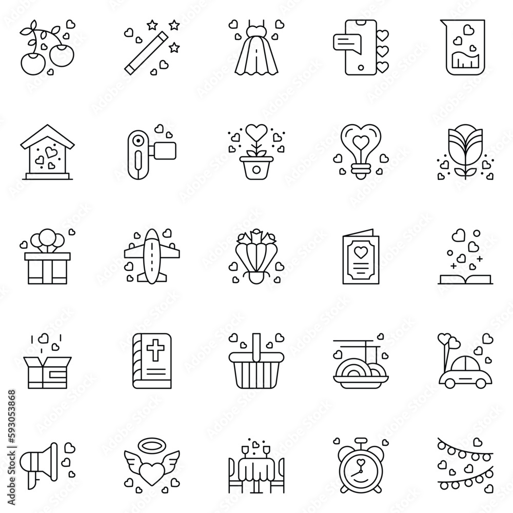 Fototapeta premium Wedding celebration icons collection. UI icon set.