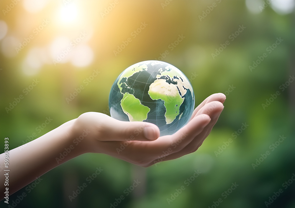Hand holding world and icon to Organization Sustainable development environmental Hand holding world and icon to Organization Sustainable development environmental