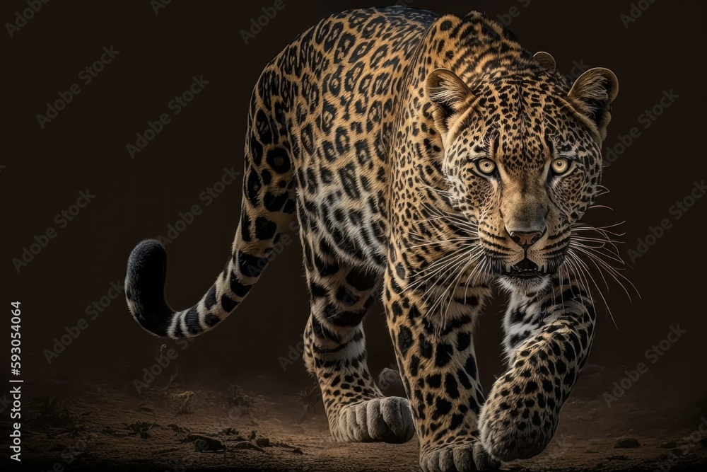 Front view of jaguar walking. Generative Ai Front view of jaguar walking. Generative Ai