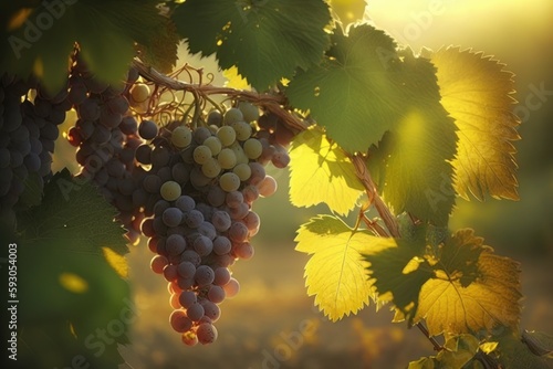 Grapes in vineyard. Generative Ai