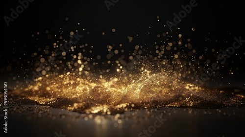Gala Night Gold Glistering  Bookeh  Texture  and Sparkle Pattern Overlay on a Dark Background  Generative AI