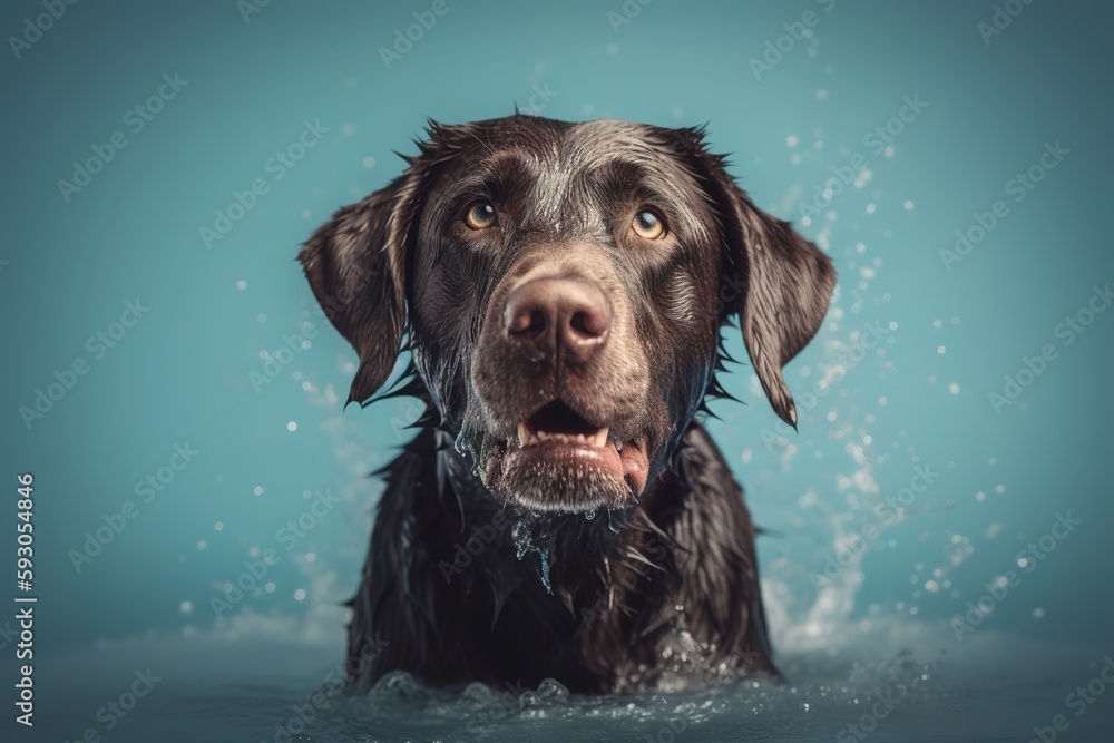 A wet, happy Labrador Retriever dog taking a bath, playing in water. pet care grooming and washing concept. A wet, happy Labrador Retriever dog taking a bath, playing in water. pet care grooming and washing concept.