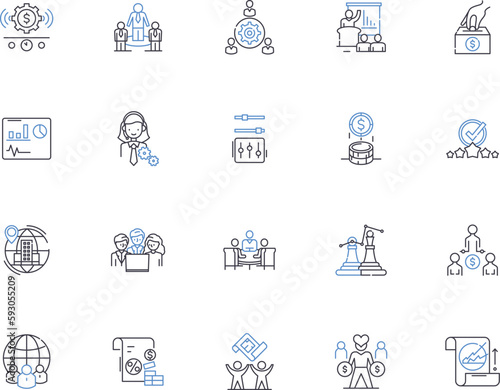 Objectives and Key Results outline icons collection. Goals, Objectives, Outcomes, Success, Metrics, KRA, KRAs vector and illustration concept set. KPI, KPIs, Initiatives linear signs