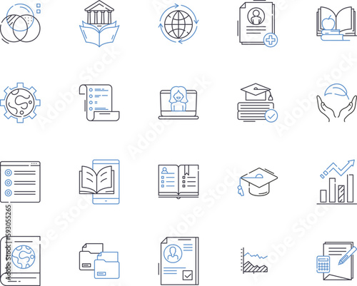 Cognitive science outline icons collection. Cognition, Neuroscience, AI, Intelligence, Psychology, Brain, Perception vector and illustration concept set. Semantics, Knowledge, Memory linear signs photo