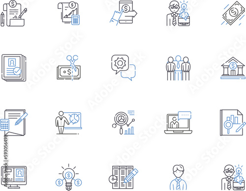 Audit outline icons collection. Auditing, Assessments, Testing, Examination, Evaluation, Analysis, Reviews vector and illustration concept set. Investigations, Compliance, Inspections linear signs