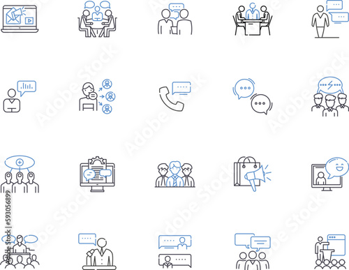 Talking people outline icons collection. Conversing, Chattering, Chatting, Discussing, Dialoguing, Interacting, Speaking vector and illustration concept set. Communicating, Gossiping, Prating linear