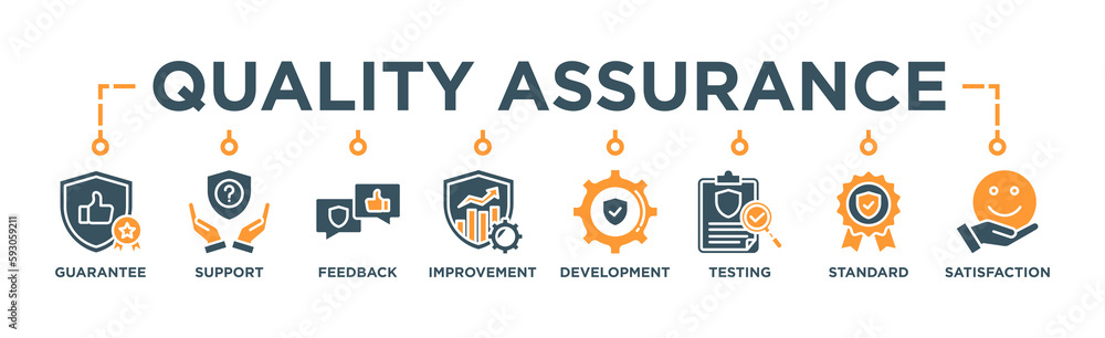 Quality assurance web icon vector illustration concept with icon of guarantee, support, feedback, improvement, development, testing, standard, satisfaction