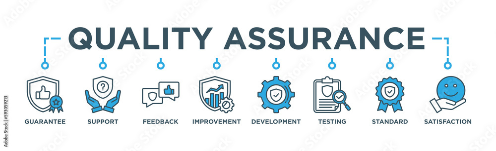 Quality assurance web icon vector illustration concept with icon of guarantee, support, feedback, improvement, development, testing, standard, satisfaction - obrazy, fototapety, plakaty 