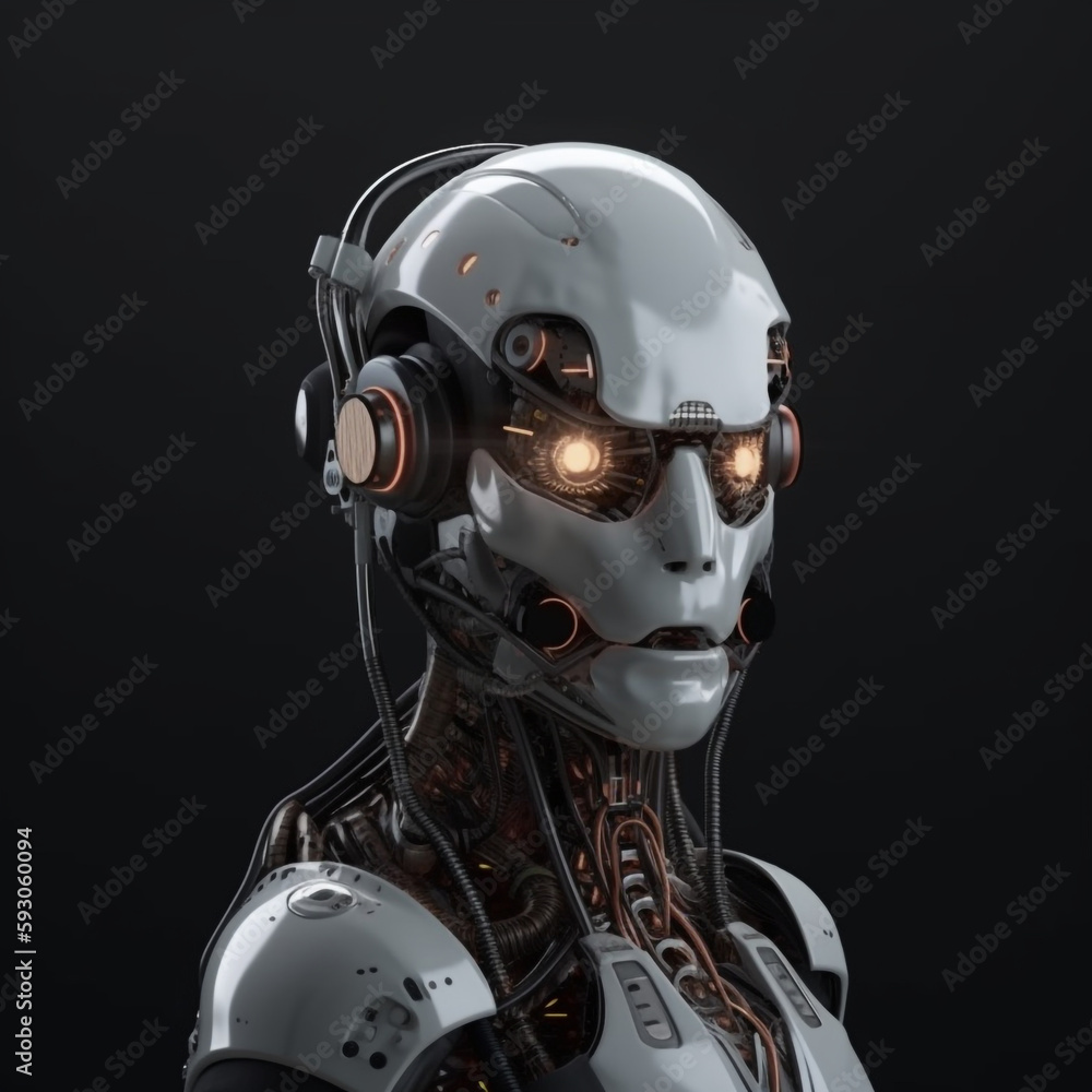 Futuristic robot with artificial intelligence